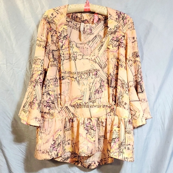 Melissa McCarthy seven7 pink top blouse flow sleeves plus size 2x - Picture 2 of 12